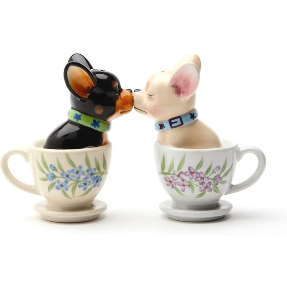 Tea Cup Pups Magnetic Salt & Pepper Shaker Set Ceramic cute gift